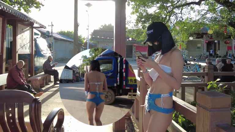 cikaimoon露出.暴露穿着遛公园，吸引大爷们注视